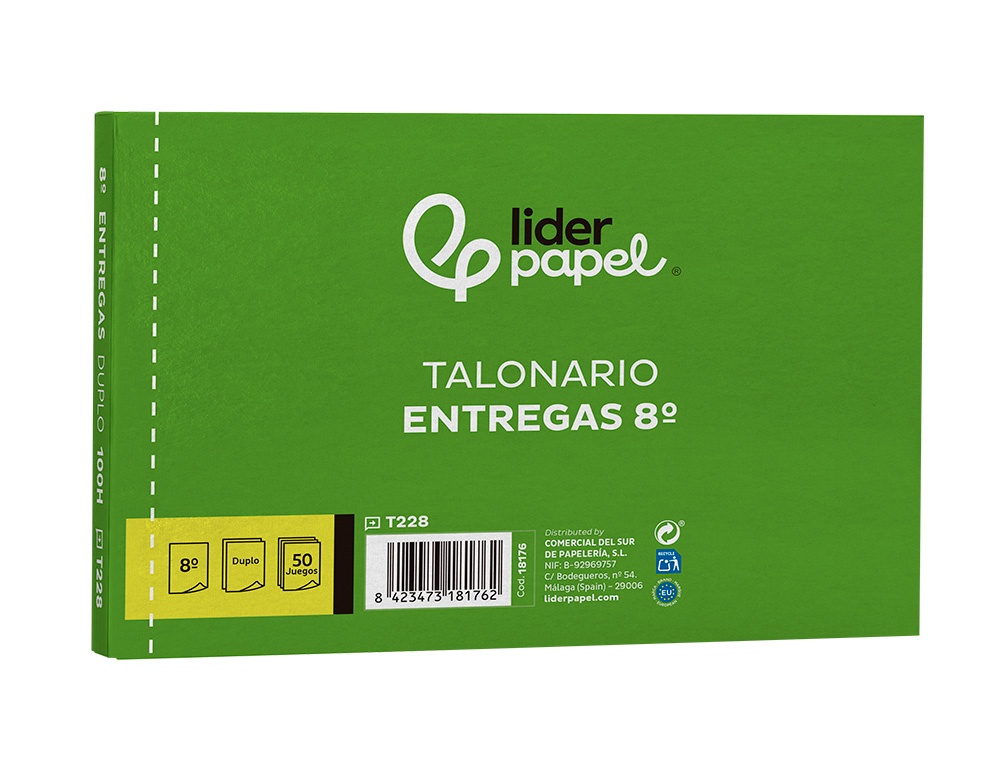 TALONARIO LIDERPAPEL ENTREGAS 8 ORIGINAL Y COPIA T228 APAISADO