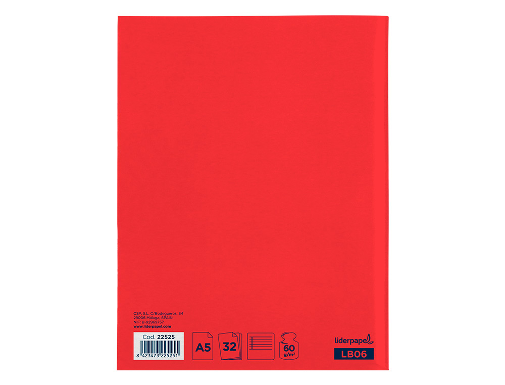 LIBRETA LIDERPAPEL SMART A5 32 HOJAS 60GR HORIZONTAL CON MARGEN