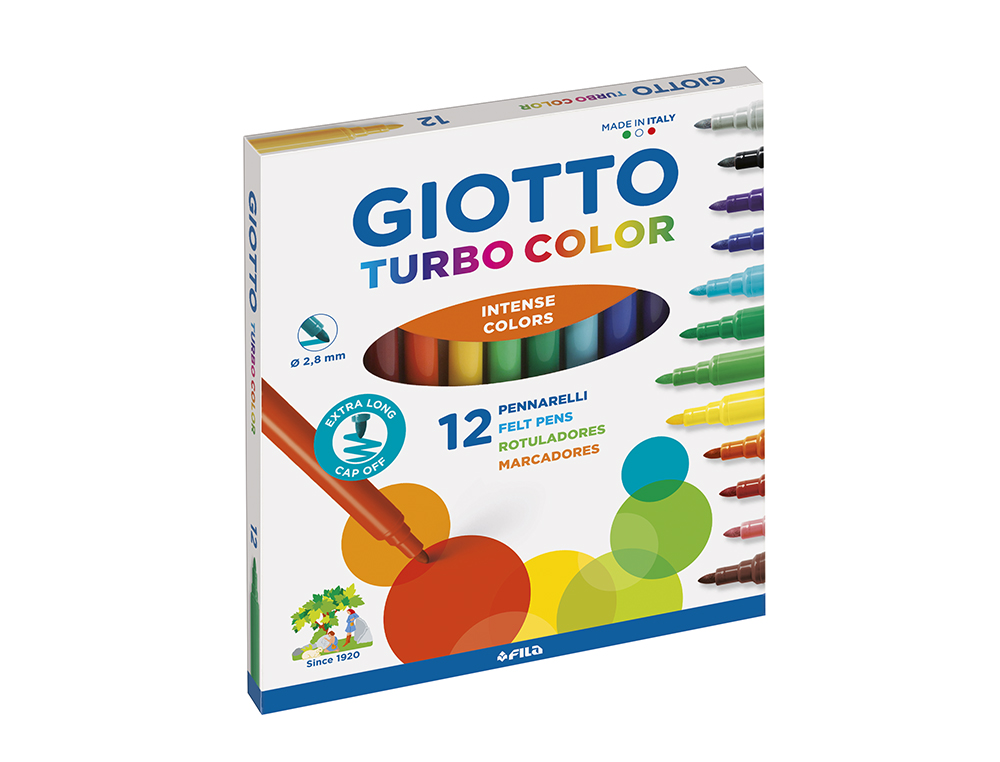 ROTULADOR GIOTTO TURBO COLOR CAJA DE 12 COLORES LAVABLES CON PUNTA BLOQUEADA