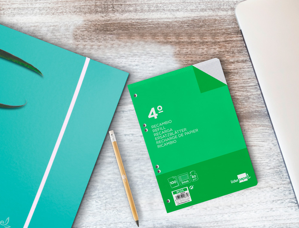 RECAMBIO LIDERPAPEL CUARTO 100 HOJAS 60GR CUADRO 3MM CON MARGEN 6 TALADROS
