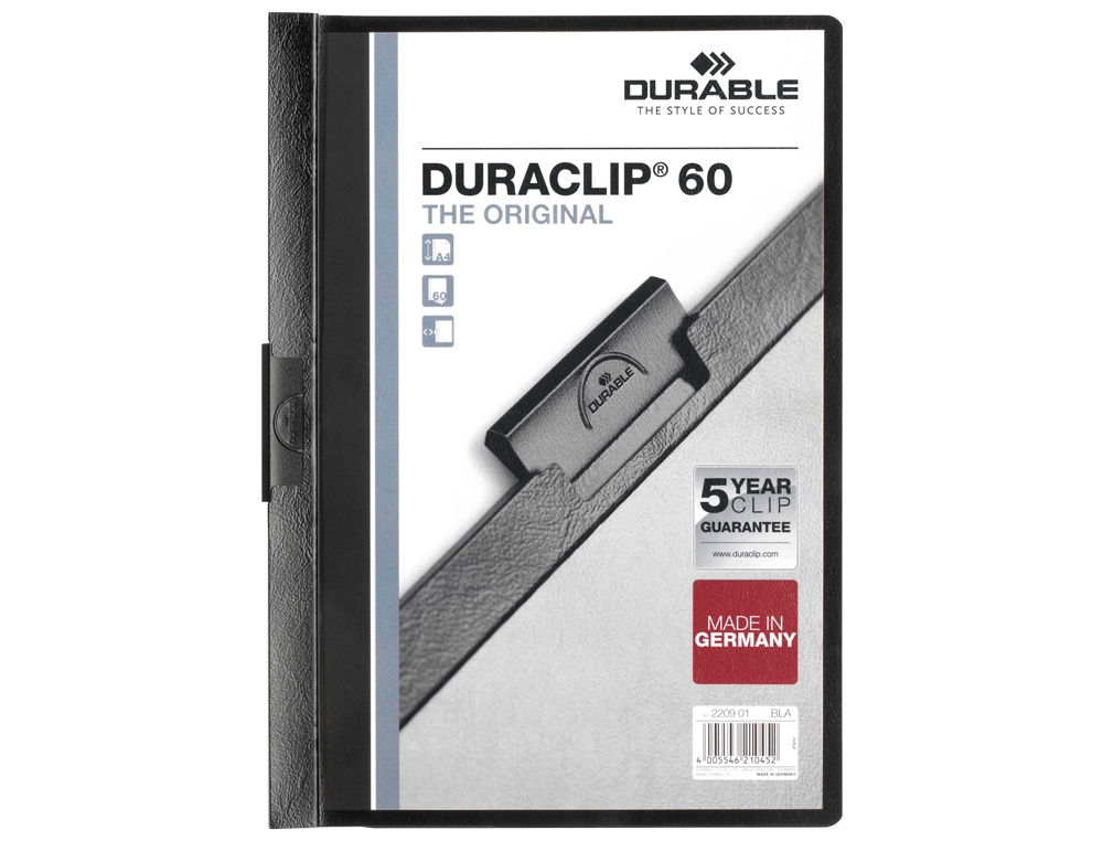 CARPETA DURACLIP DOSSIER PINZA LATERAL NEGRO CAPACIDAD 60 HOJAS