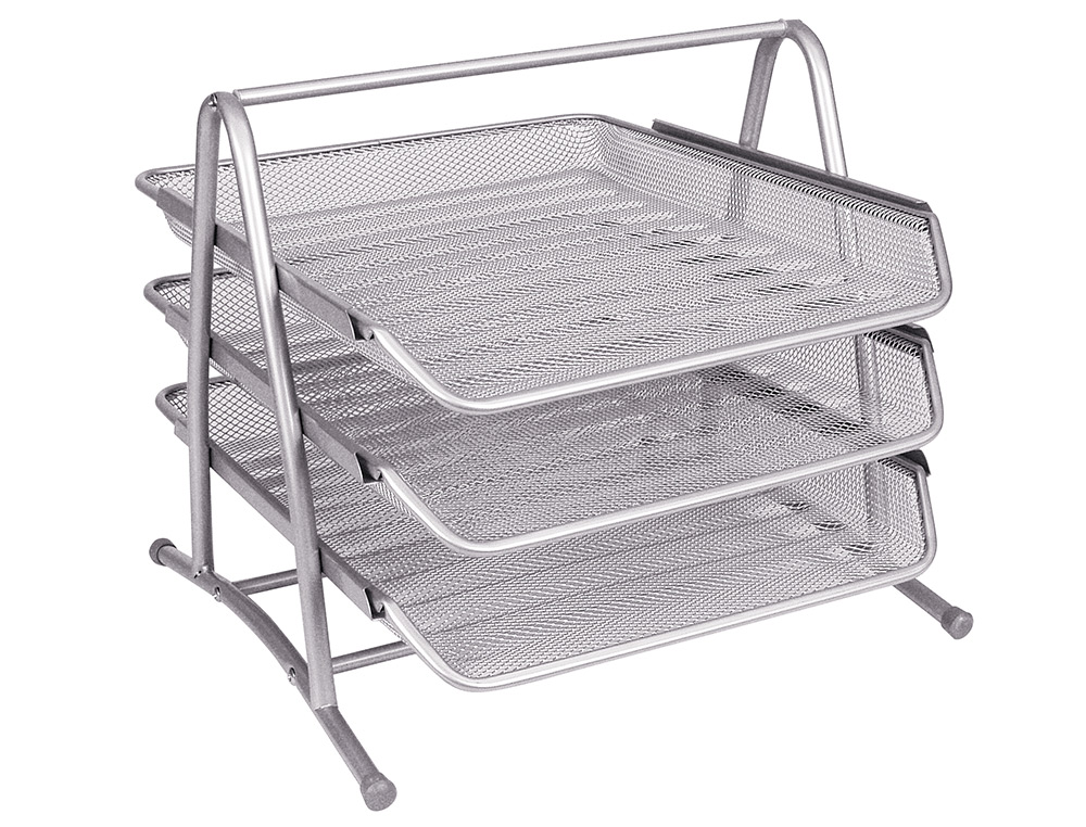 BANDEJA SOBREMESA METALICA Q-CONNECT KF00822 REJILLA PLATA 3 BANDEJAS MOVIBLES 350X278X275 MM