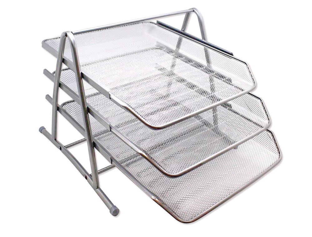 BANDEJA SOBREMESA METALICA Q-CONNECT KF00822 REJILLA PLATA 3 BANDEJAS MOVIBLES 350X278X275 MM