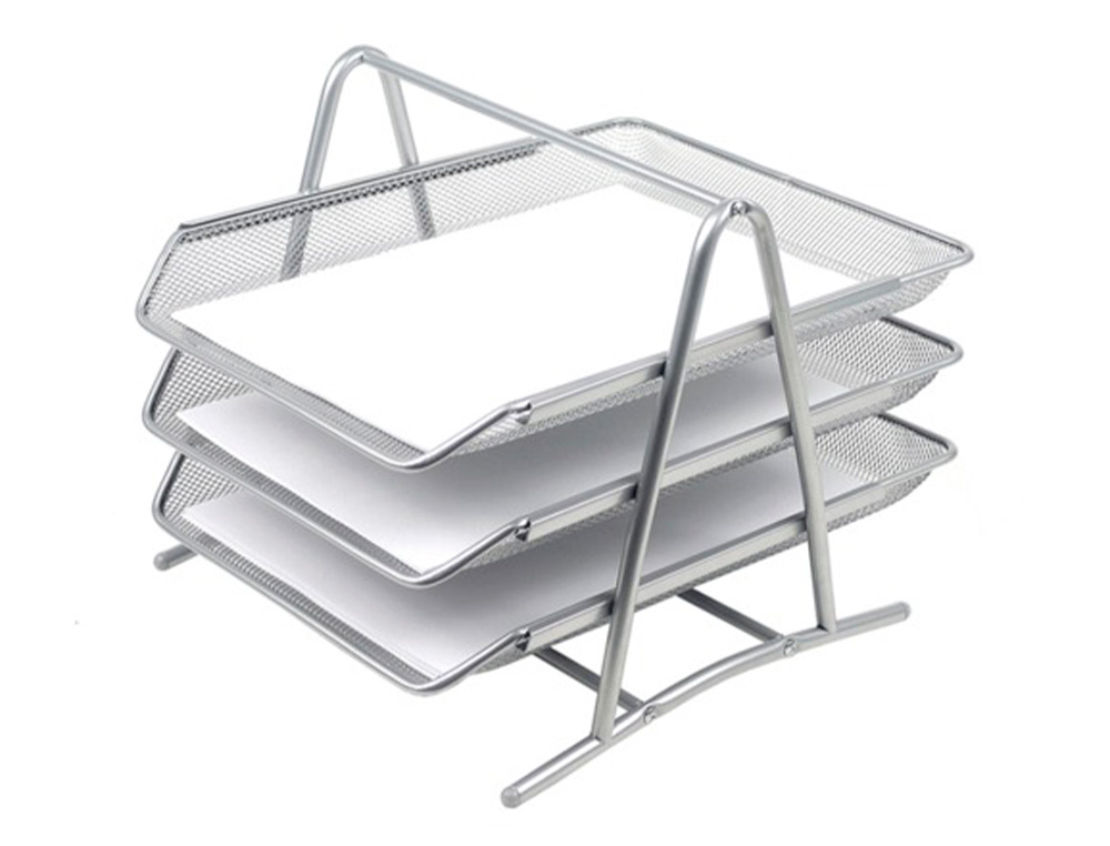 BANDEJA SOBREMESA METALICA Q-CONNECT KF00822 REJILLA PLATA 3 BANDEJAS MOVIBLES 350X278X275 MM