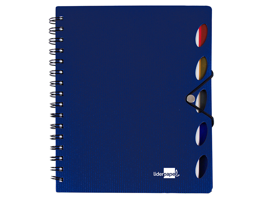 CUADERNO ESPIRAL LIDERPAPEL A5 MICRO EXECUTIVE TAPA PLASTICO 100H 80GR CUADRO 5MM 5 SE PARADORES CON GOMILLA AZUL