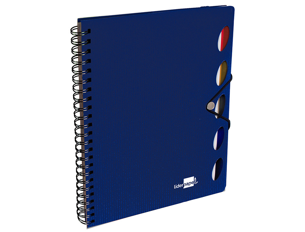 CUADERNO ESPIRAL LIDERPAPEL A5 MICRO EXECUTIVE TAPA PLASTICO 100H 80GR CUADRO 5MM 5 SE PARADORES CON GOMILLA AZUL