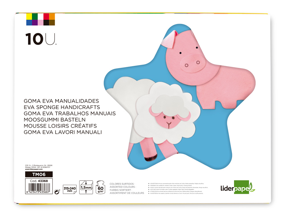 BLOC TRABAJOS MANUALES LIDERPAPEL GOMA EVA 240X315MM 10 HOJAS COLORES SURTIDOS