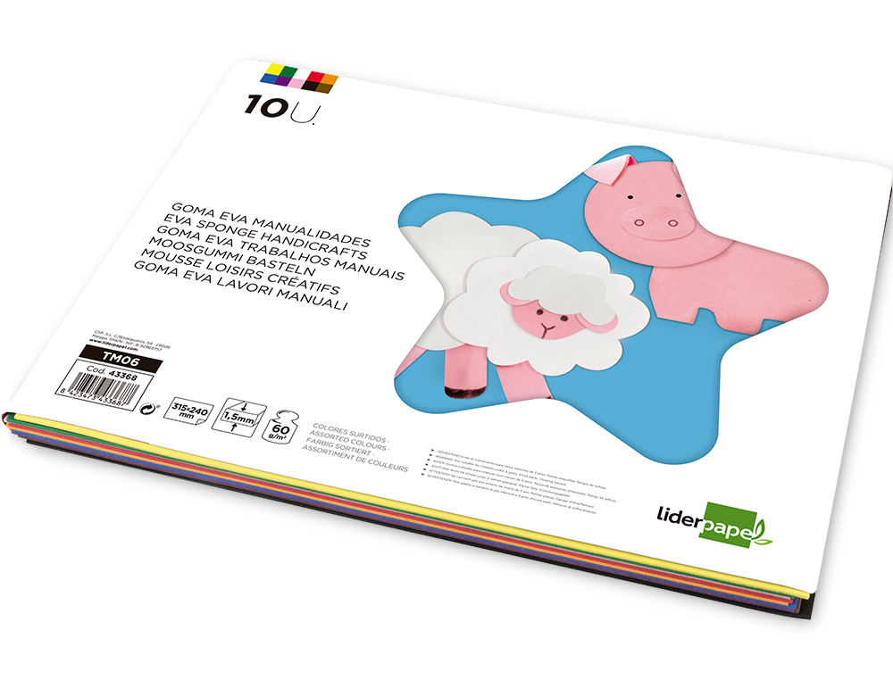 BLOC TRABAJOS MANUALES LIDERPAPEL GOMA EVA 240X315MM 10 HOJAS COLORES SURTIDOS