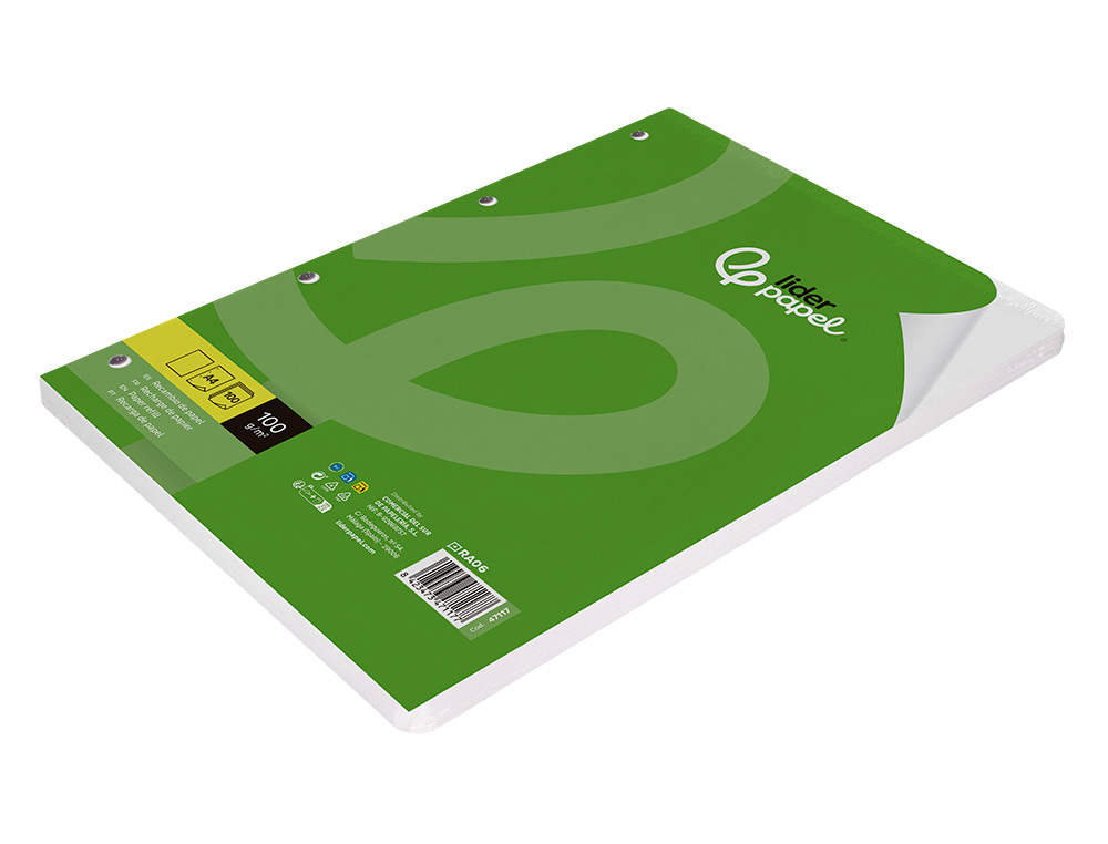 RECAMBIO LIDERPAPEL A4 100 HOJAS 100GR LISO SIN MARGEN 4 TALADROS