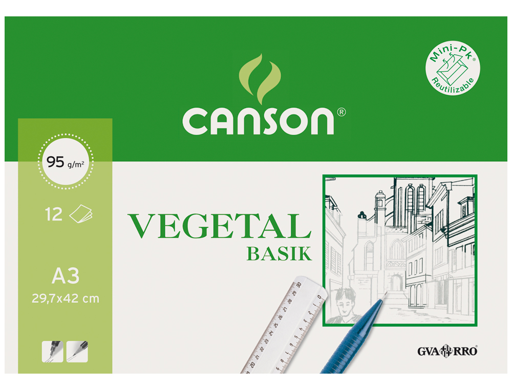 PAPEL VEGETAL GUARRO DIN A3 90 GR MINIPACK DE 12 HOJAS