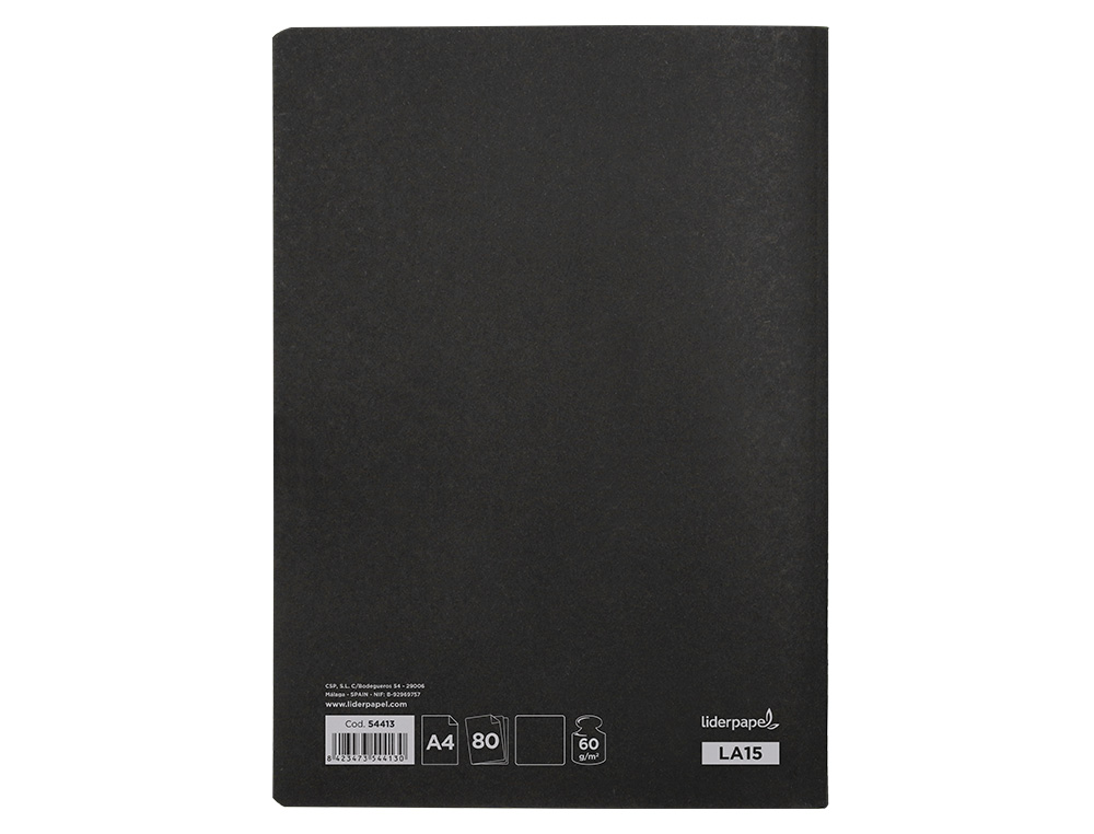LIBRETA LIDERPAPEL TAPA NEGRA A4 80 HOJAS 60GR LISO CON DOBLE MARGEN