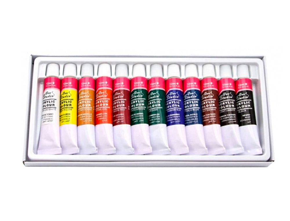 PINTURA ACRILICA ARTIST CAJA CARTON DE 12 COLORES SURTIDOS TUBO DE 12 ML