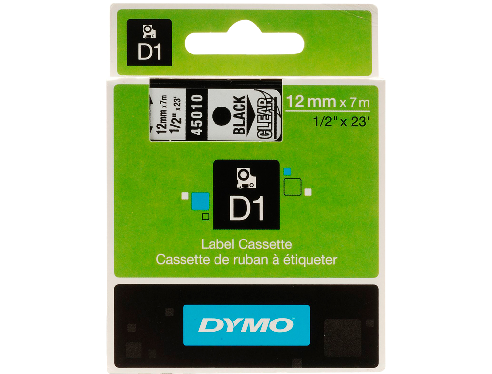 CINTA DYMO NEGRO TRANSPARENTE 12MM X7 MT D1