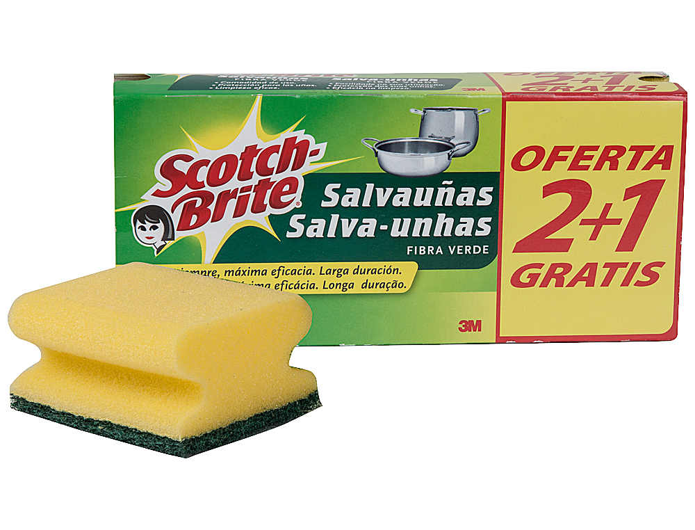 ESTROPAJO SALVAUAS SCOTCH BRITE FIBRA VERDE PAQUETE 2+1 GRATIS
