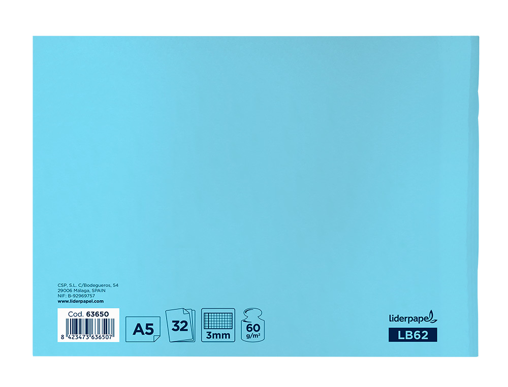LIBRETA LIDERPAPEL WRITE A5 APAISADA 32H 60GR CUADRO 3 MM CON MARGEN