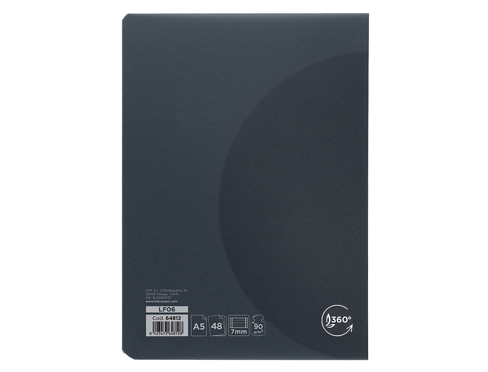 LIBRETA LIDERPAPEL 360 TAPA DE PLASTICO A5 48 HOJAS 90GR HORIZONTAL CON DOBLE MARGEN TAPA NEGRA