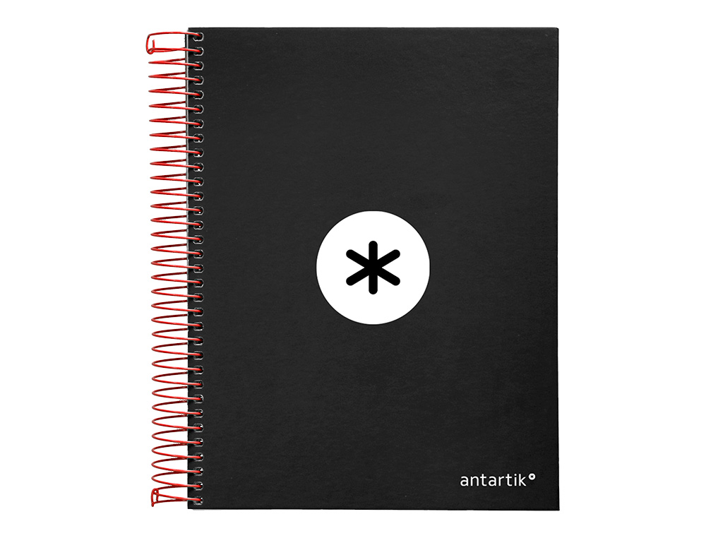 CUADERNO ESPIRAL A5 MICRO ANTARTIK TAPA FORRADA 120H 90G LISO CON BANDAS 6 TALADROS COLOR NEGRO