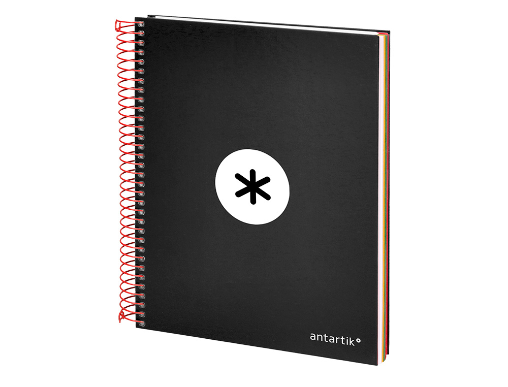 CUADERNO ESPIRAL A5 MICRO ANTARTIK TAPA FORRADA 120H 90G LISO CON BANDAS 6 TALADROS COLOR NEGRO