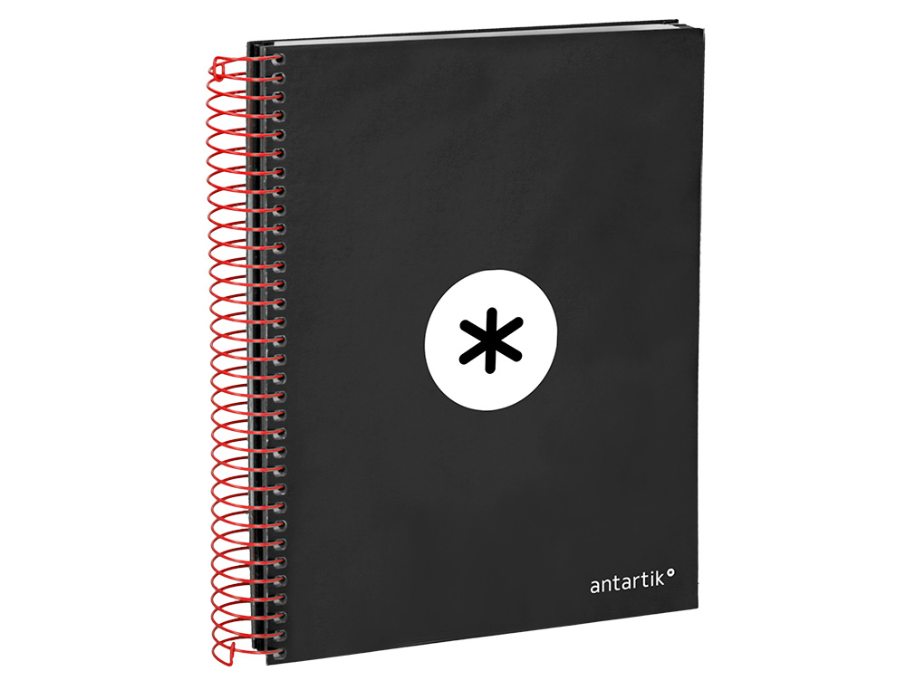 CUADERNO ESPIRAL A5 MICRO ANTARTIK TAPA FORRADA 120H 90G LISO CON BANDAS 6 TALADROS COLOR NEGRO