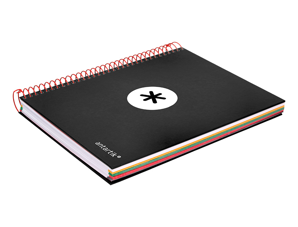 CUADERNO ESPIRAL A5 MICRO ANTARTIK TAPA FORRADA 120H 90G LISO CON BANDAS 6 TALADROS COLOR NEGRO