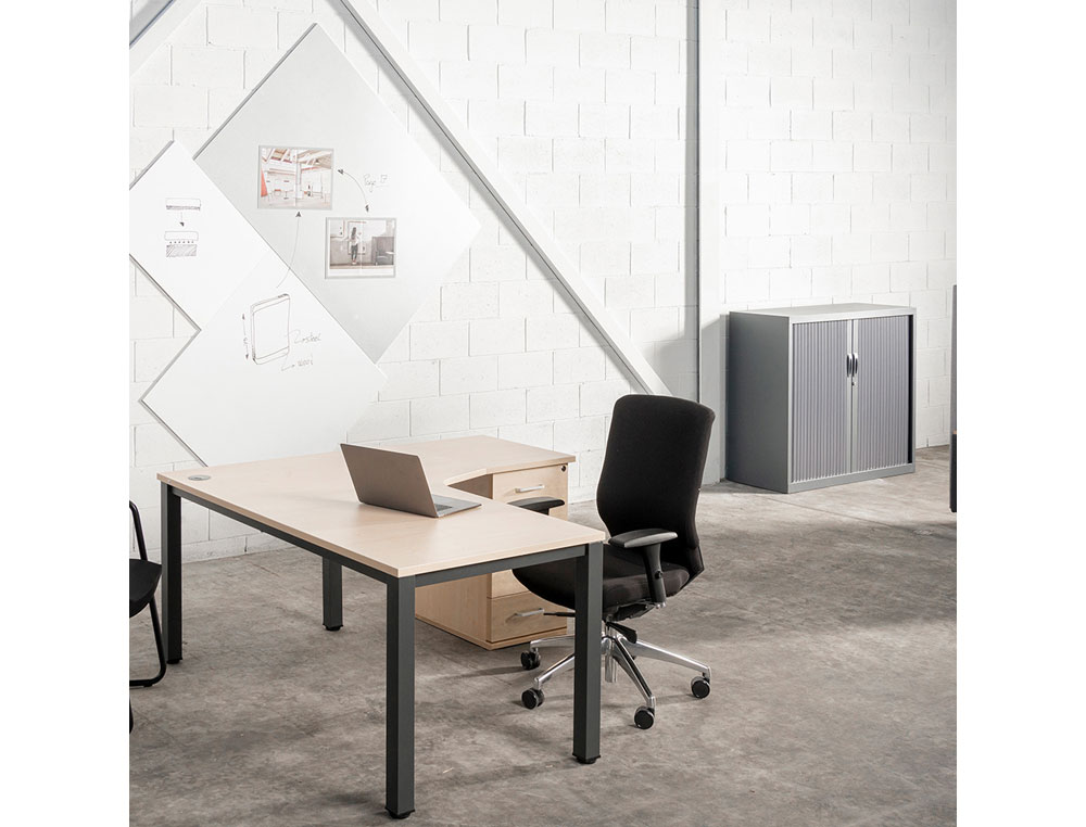 MESA ROCADA SERIE EXECUTIVE 180X110 CM IZQUIERDA ACABADO GRIS/BLANCO
