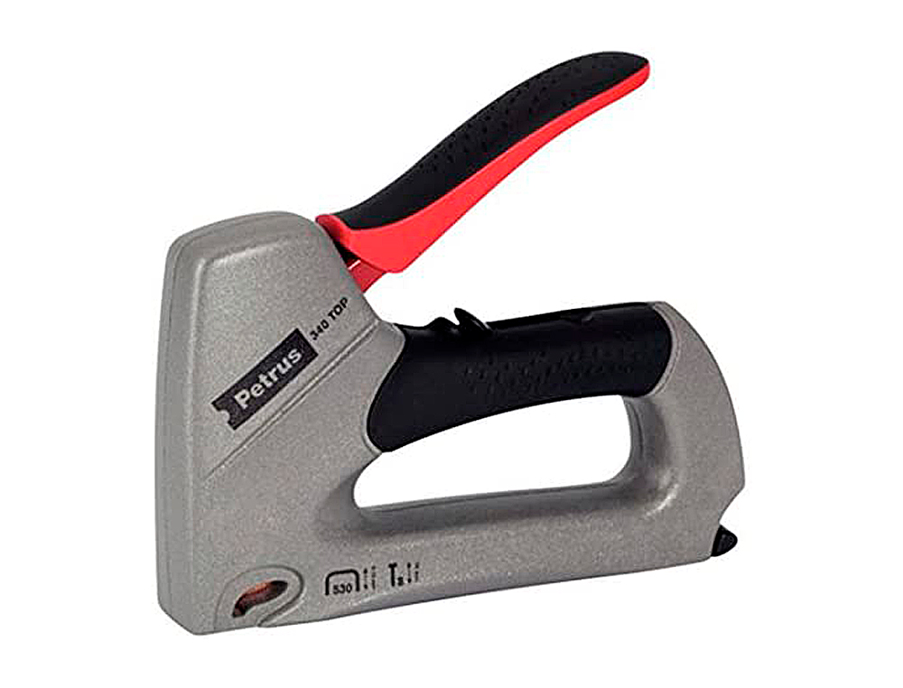 GRAPADORA PETRUS CLAVADORA 340 TOP BRICOLAJE CUERPO DE ALUMINIO AJUSTE DE POTENCIA UTILIZA GRAPAS N530 Y CLAVOS N8