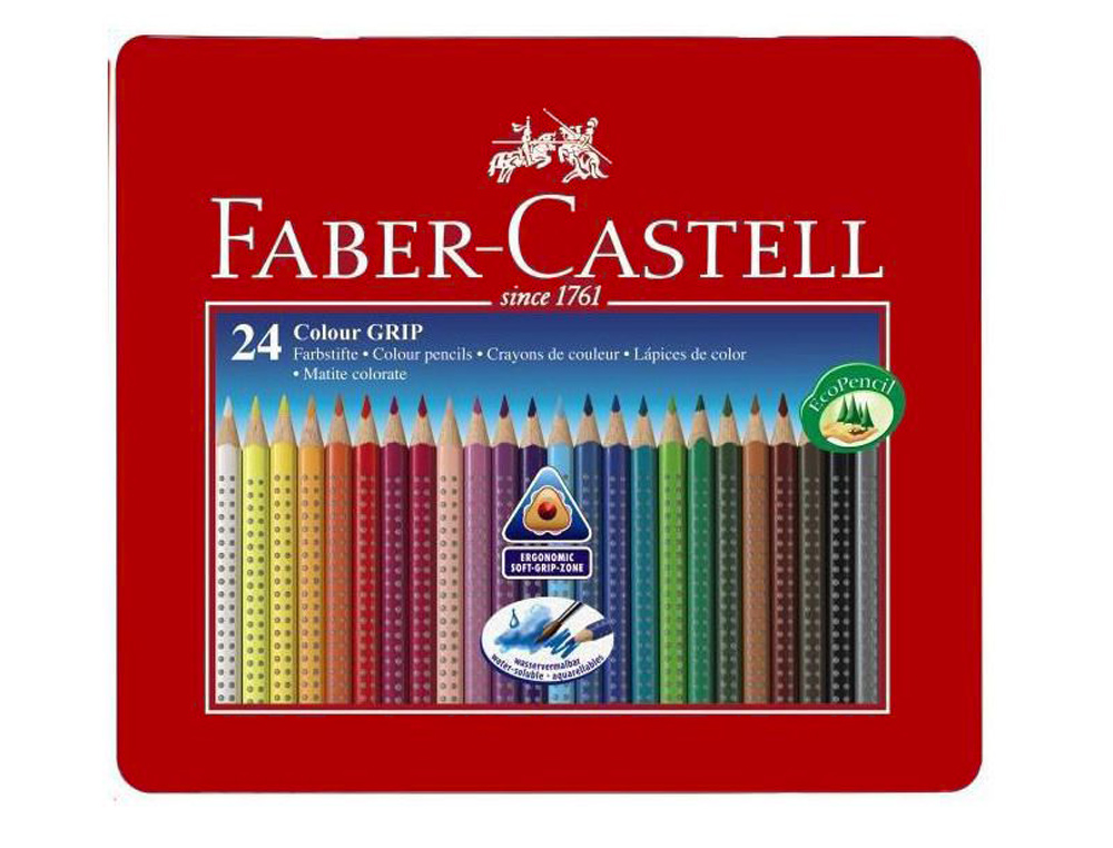 LAPICES DE COLORES FABER CASTELL ACUARELABLE COLOUR GRIP TRIANGULAR CAJA METALICA DE 24 COLORES SURTIDOS