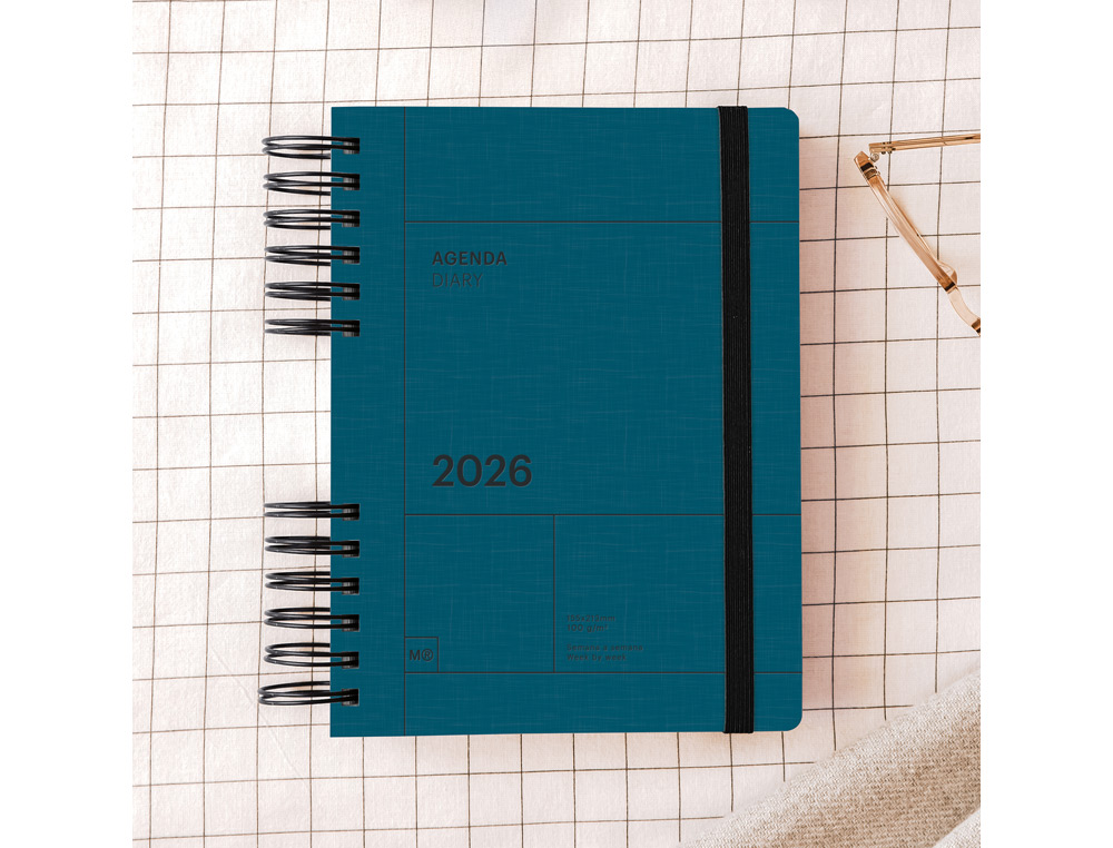 AGENDA ESPIRAL WIRE-O MIQUELRIUS 2026 PLUS BASIC DIA PAGINA 155X213 MM COLOR AZUL