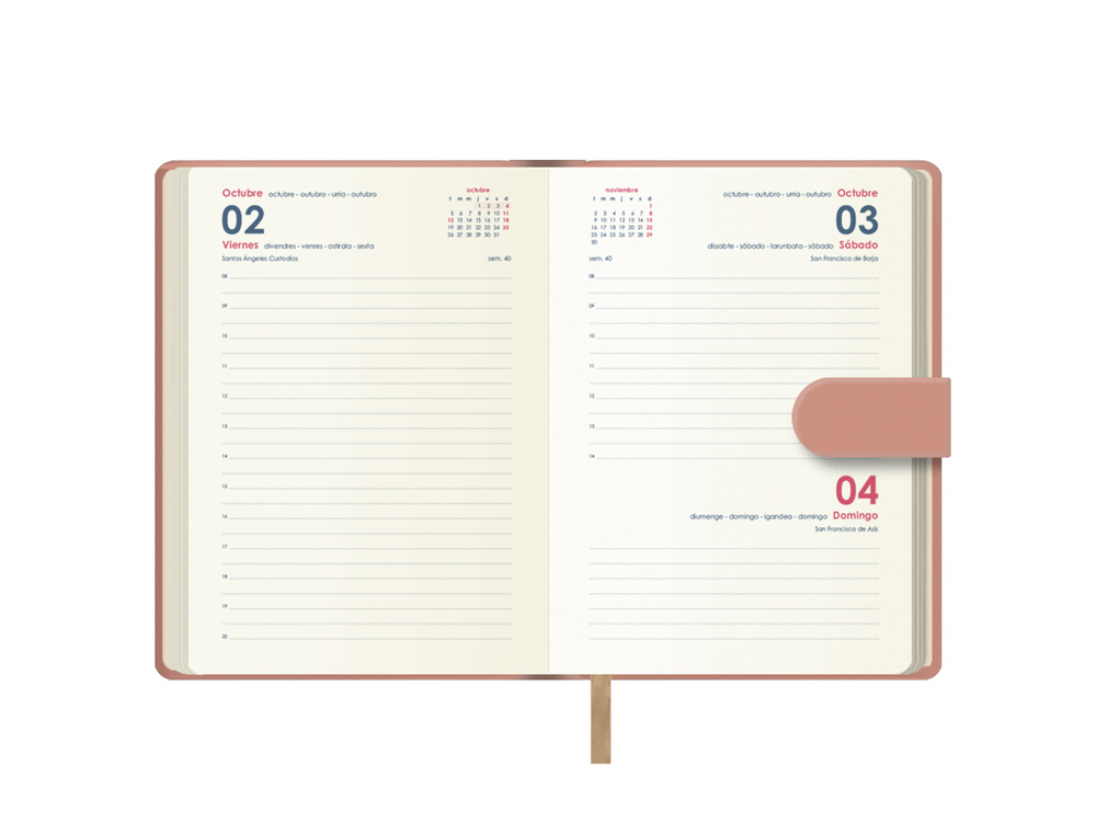 AGENDA ENCUADERNADA DOHE 2026 PRETTY POLIPIEL CIERRE CON PESTAA IMANTADA DIA PAGINA 125X180 MM COLOR ROSA