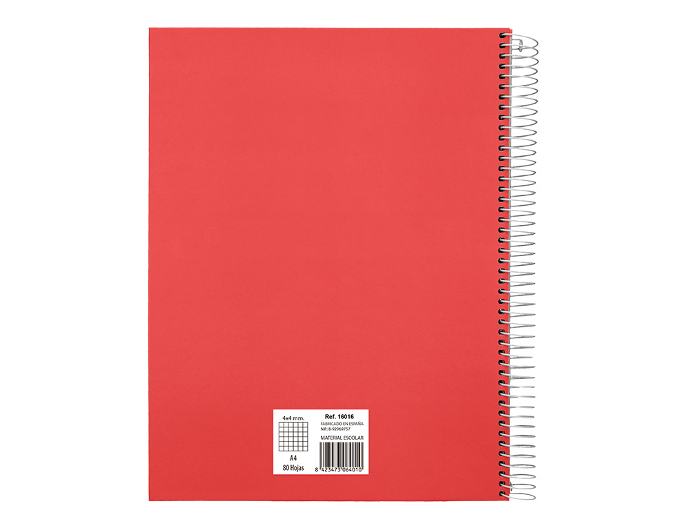 CUADERNO ESPIRAL CARLIN A4 TAPA FORRADA 80H 90GR CUADRO 4MM CON MARGEN 6 COLORES SRTOSREF 16016