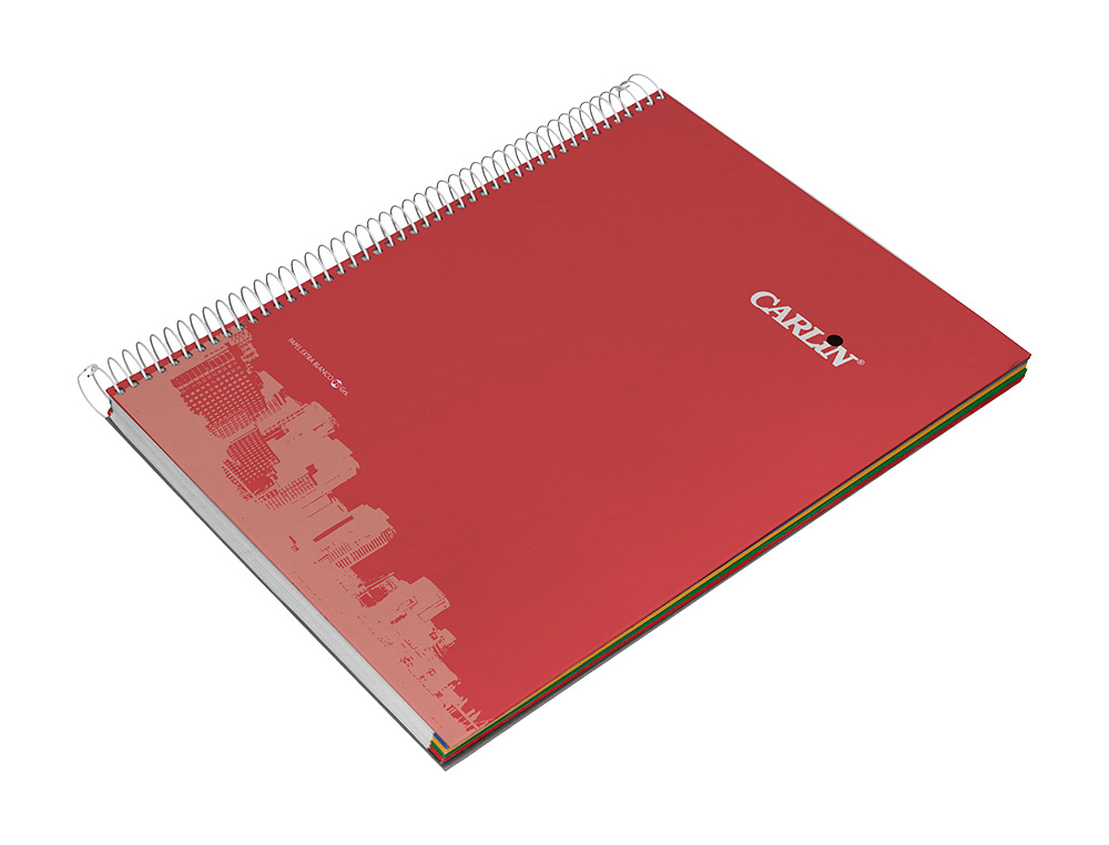 CUADERNO ESPIRAL CARLIN A4 TAPA FORRADA 80H 90GR CUADRO 4MM CON MARGEN 6 COLORES SRTOSREF 16016