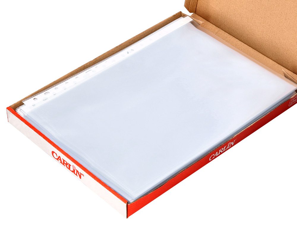 FUNDA MULTITALADRO CARLIN POLIPROPILENO DIN A4 RUGOSO EXTRA 16 TALADROS CAJA DE 100 UNIDADES