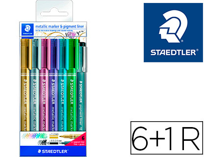 ROTULADOR STAEDTLER METALICO 8323 BLISTER DE 6 UNIDADES COLORES SURTIDOS + 1 ROTULADOR CALIBRADO 308 C2-9