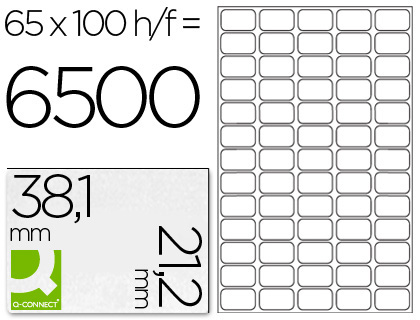 ETIQUETA ADHESIVA Q-CONNECT KF15386 TAMAO 38,1X21,2 MM FOTOCOPIADORA LASER INK-JET CAJA CON 100 HOJAS DIN A4