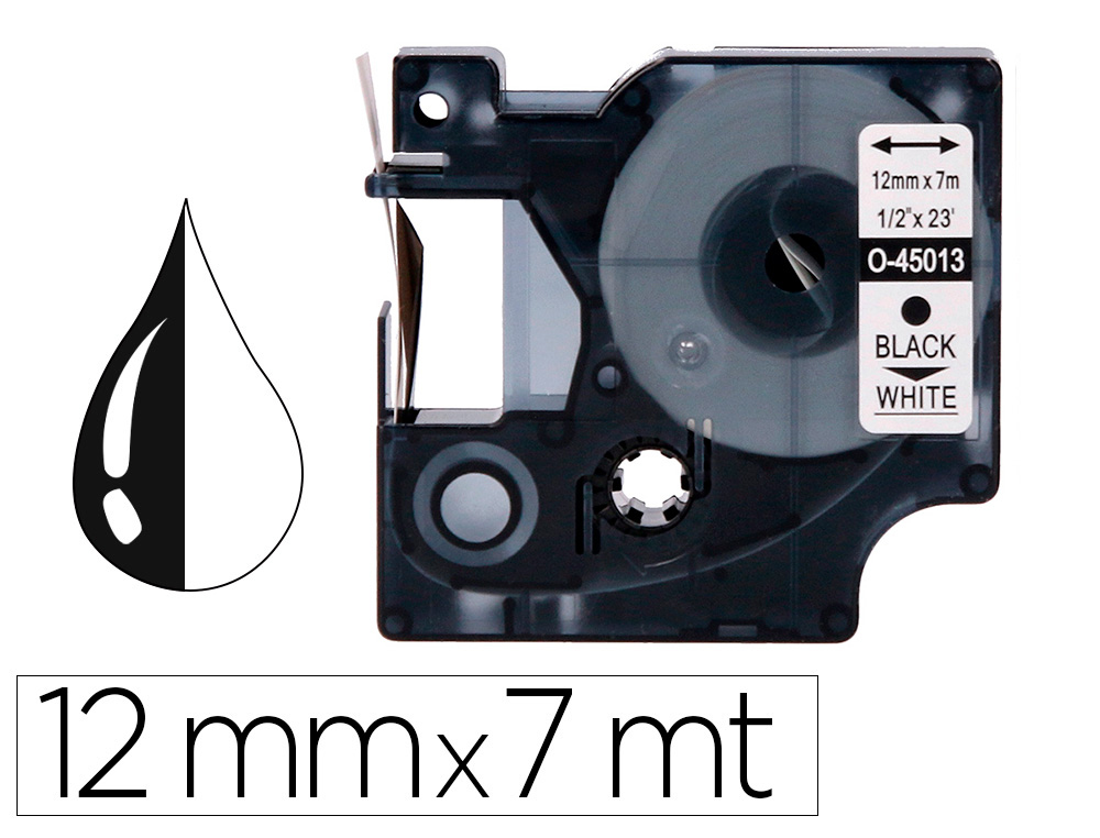 CINTA Q-CONNECT 1000 NEGRO-BLANCO 12MM X 7MT DYMO