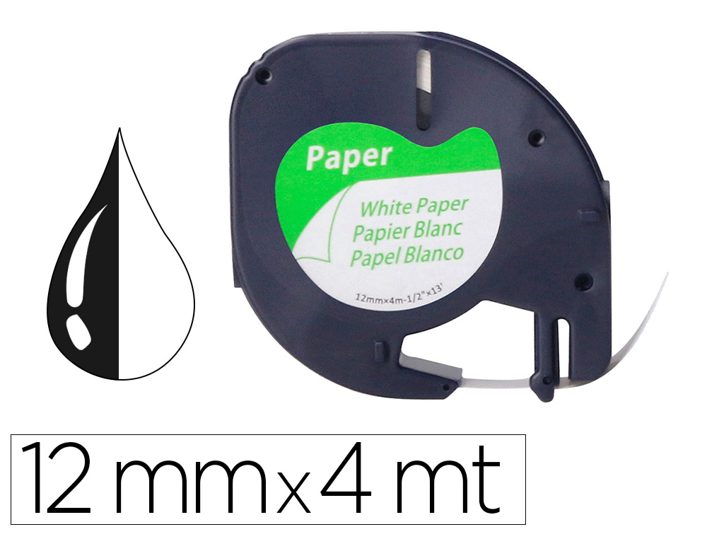 CINTA Q-CONNECT PAPEL 12MM X 4MT NEGRO-BLANCO PARA LETRATAG