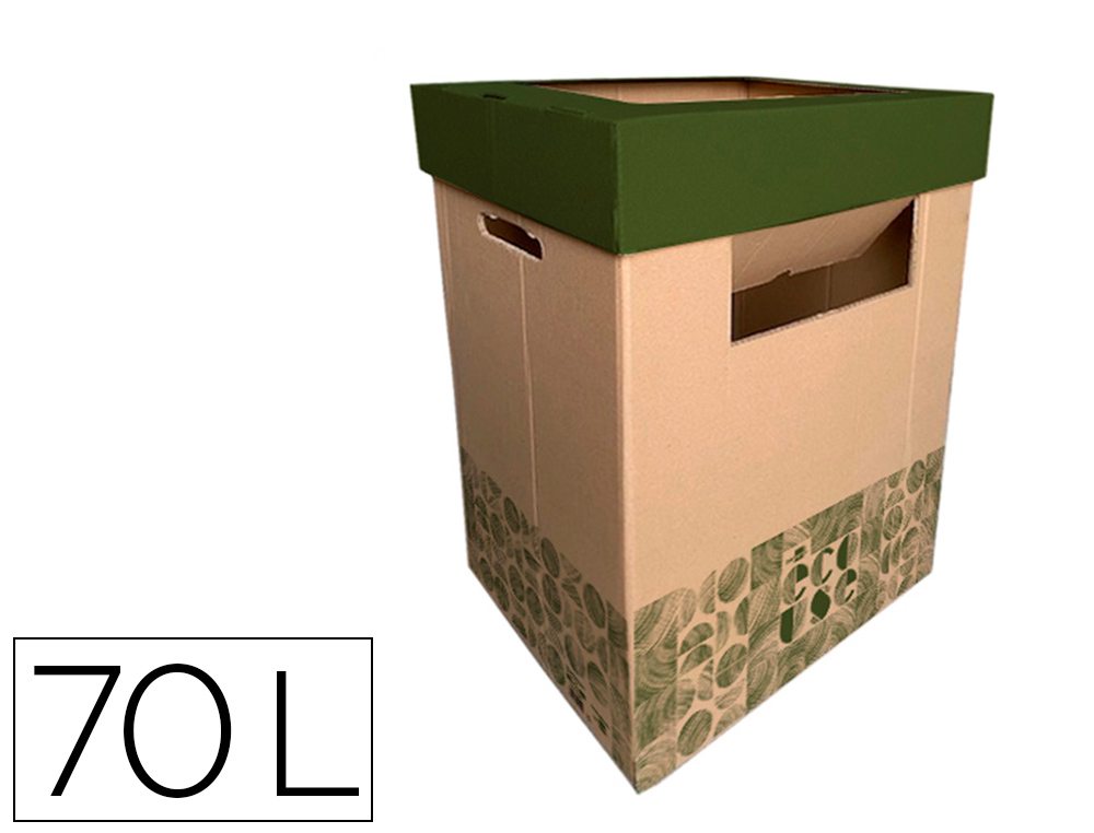 CONTENEDOR PAPELERA RECICLAJE LIDERPAPEL ECOUSE CARTON 100% RECICLADO Y RECICLABLE 70 LITROS 450X350X650 MM