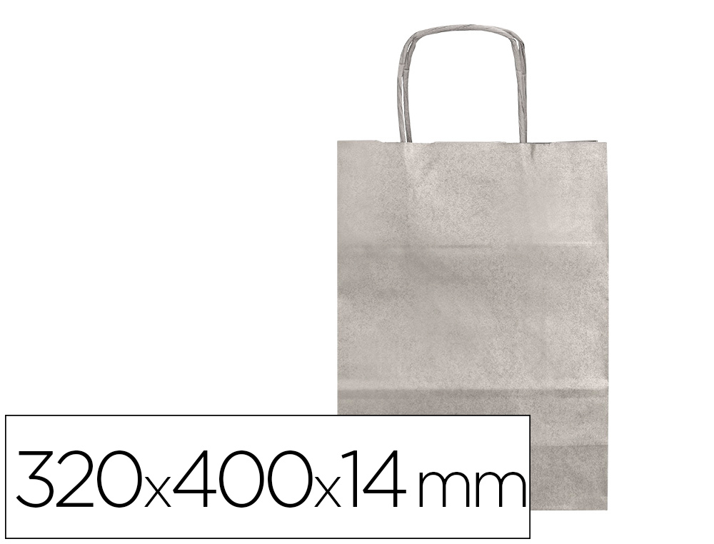 BOLSA PAPEL Q-CONNECT KRAFT PLATA L CON ASA RETORCIDA 320X400X14 MM