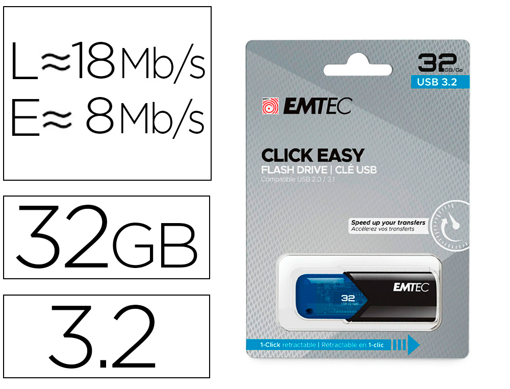 MEMORIA EMTEC USB 3.2 CLICK EASY 32 GB AZUL