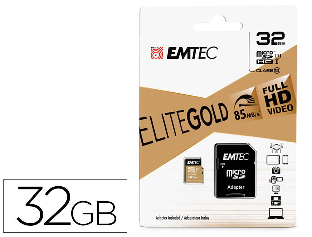 MEMORIA SD MICRO EMTEC CLASS 10 GOLD CON ADAPTADOR 32 GB