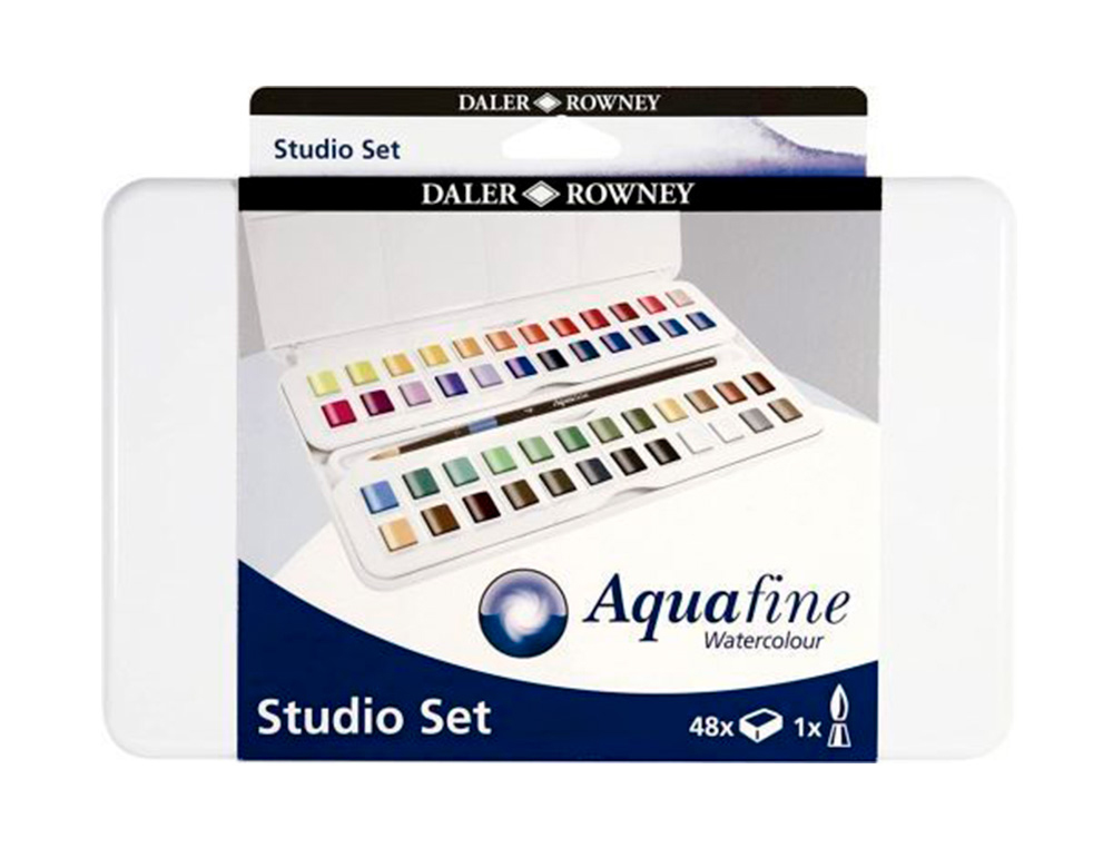 ACUARELA DALER ROWNEY AQUAFINE CAJA METALICA DE 48 COLORES SURTIDOS CON PINCEL