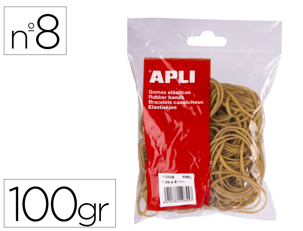 GOMILLAS ELASTICAS APLI 80 X 2 MM N 8 BOLSA DE 100 GR