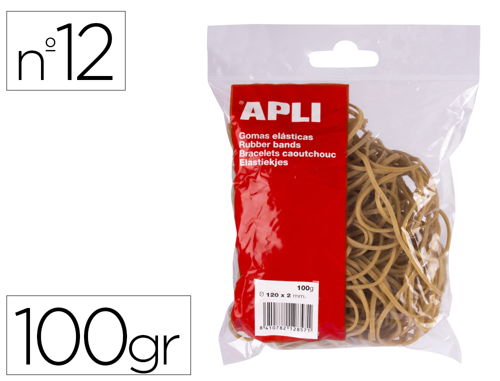 GOMILLAS ELASTICAS APLI 120 X 2 MM N 12 BOLSA DE 100 GR