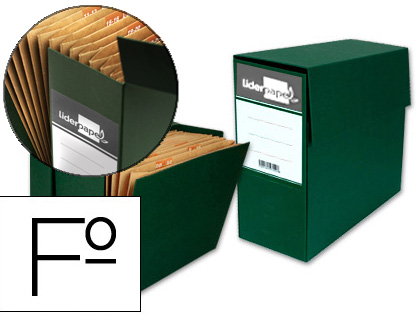 CAJA TRANSFERENCIA LIDERPAPEL FOLIO CON FUELLE LOMO 110 MM COLOR VERDE 380X110X260 MM