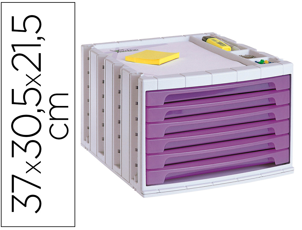 FICHERO CAJONES DE SOBREMESA ARCHIVO 2000 305X370X215 MM BANDEJA ORGANIZADORA SUPERIOR 6 CAJONES VIOLETA TRANSLUCIDO