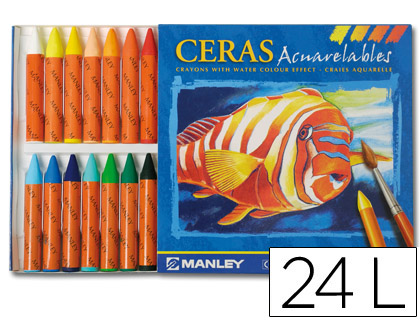 LAPICES CERA MANLEY ACUARELABLE CAJA DE 24 UNIDADES COLORES SURTIDOS