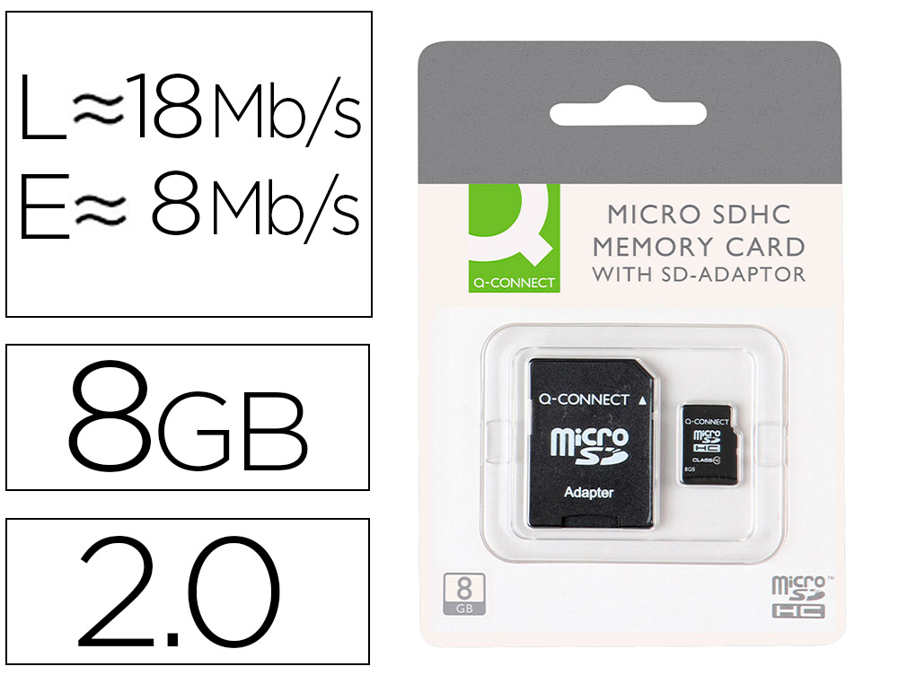 MEMORIA SD MICRO Q-CONNECT FLASH 8 GB CLASE 4 CON ADAPTADOR