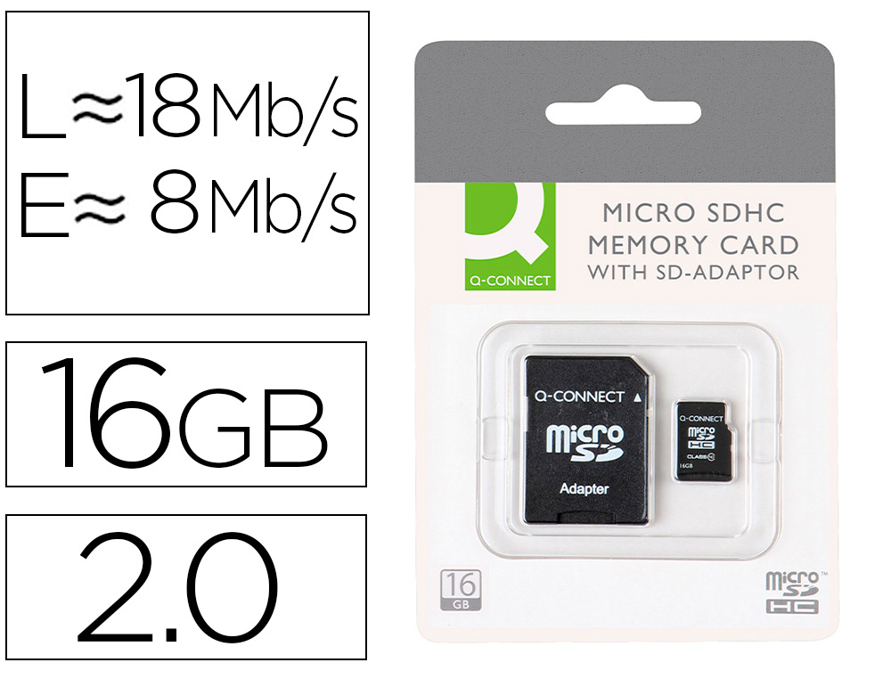 MEMORIA SD MICRO Q-CONNECT FLASH 16 GB CLASE 6 CON ADAPTADOR