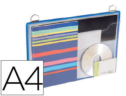 FUNDA PARA COLGAR TARIFOLD DIN A4 ANILLA METALICA FORMATO HORIZONTAL PACK DE 5 UNIDADES COLOR AZUL