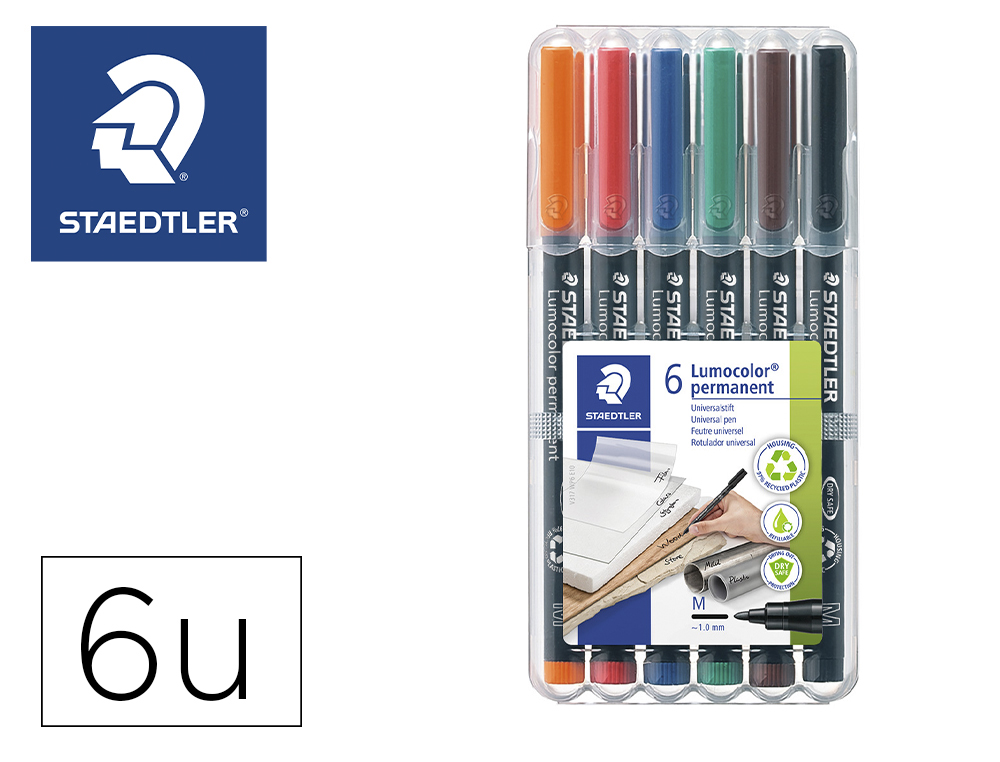 ROTULADOR STAEDTLER LUMOCOLOR RETROPROYECCION PUNTA DE FIBRA PERMANENTE 317 WP ESTUCHE 6 COLORES PUNTA MEDIA